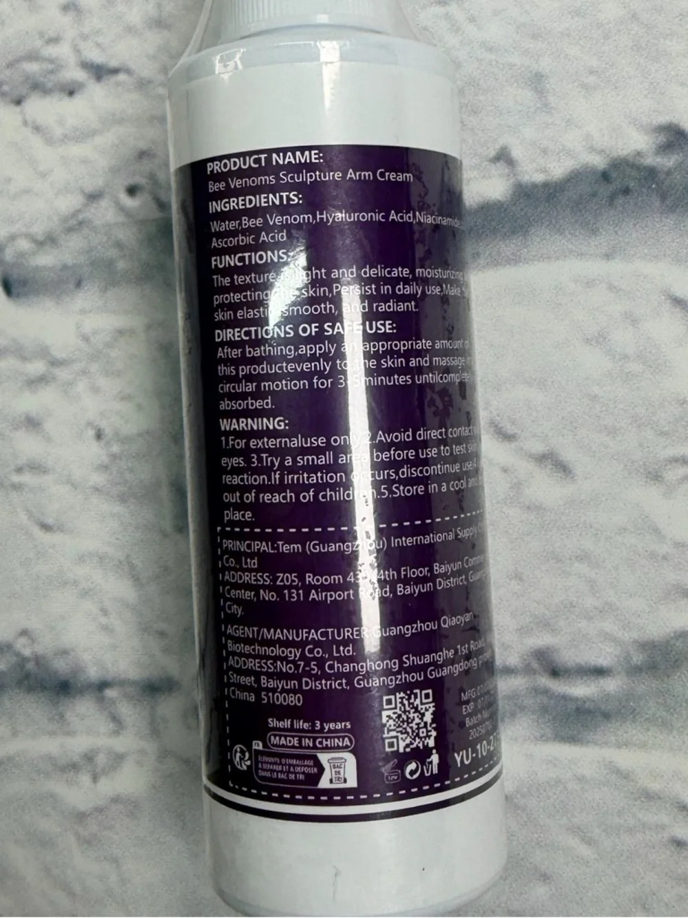 New- Unopened! Bee Venoms Sculpture Arm Cream — Purple & White Squeeze Bottle